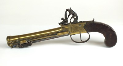 Lot 79 - Late 18th-century flintlock blunderbuss pistol with spring bayonet