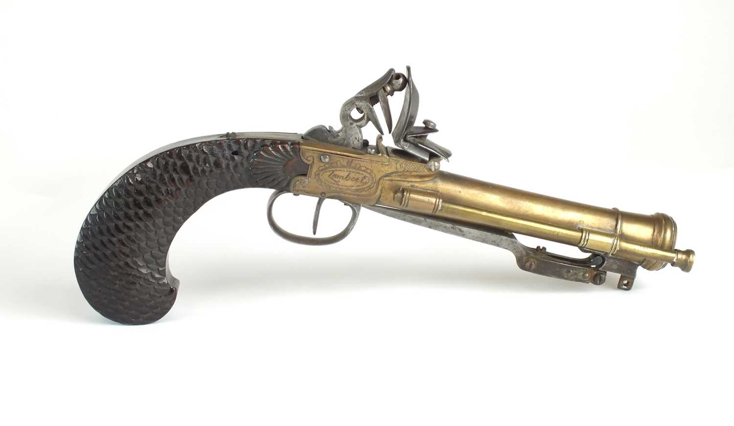 Lot 80 - French flintlock boxlock blunderbuss pistol with spring bayonet