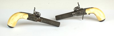 Lot 628 - A good pair of French or Belgian percussion pocket pistols, mid-19th century