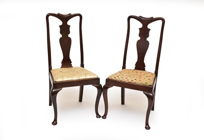 Lot 590 - A set of six Queen Anne style mahogany dining chairs