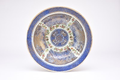 Lot 70 - A Chinese export enamelled blue and white punch bowl, 18th century