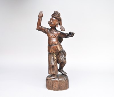 Lot 663 - An Indian framed Gujarat beadwork panel and a large carved Burmese teak dancing figure