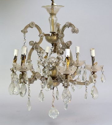 Lot 751 - A Venetian style six-light glass chandelier