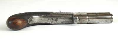 Lot 77 - English percussion pocket pistol with revolving barrels, early 19th century