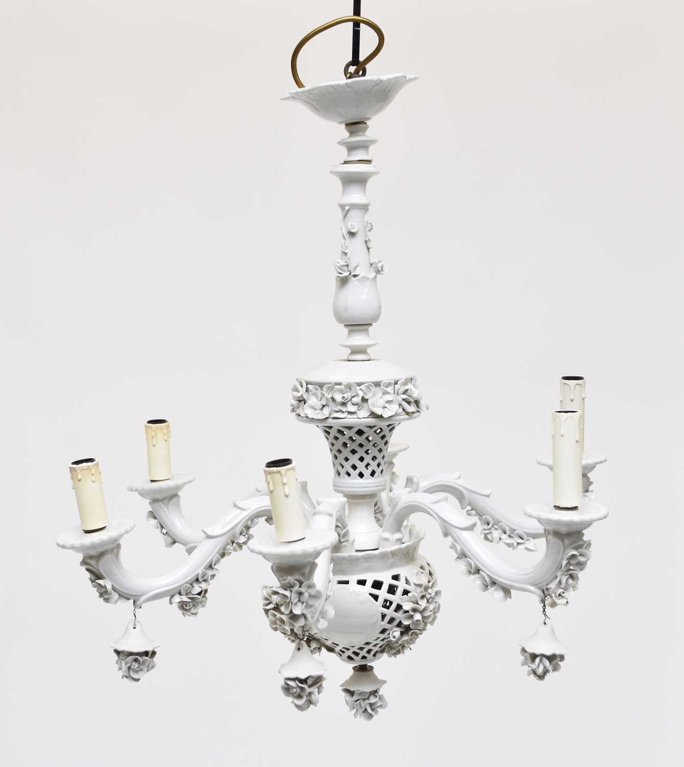 Lot 248 - A  Capodimonte porcelain six-branch chandelier