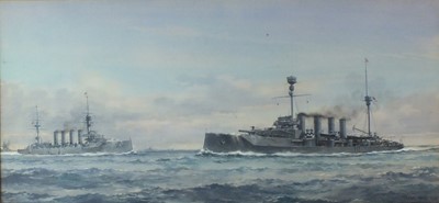 Lot 4 - Frank Watson Wood (Scottish, 1862-1953), Two Warships at Sea