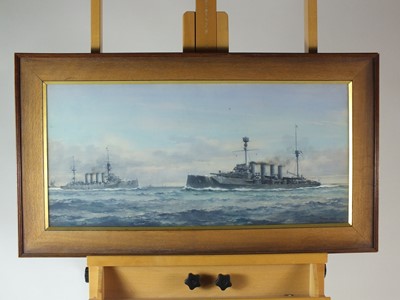 Lot 4 - Frank Watson Wood (Scottish, 1862-1953), Two Warships at Sea