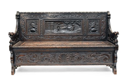 Lot 606 - A Victorian, Renaissance style, stained oak settle