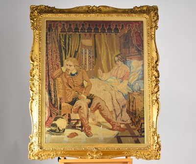 Lot 511 - A large Victorian gros and petit point genre scene