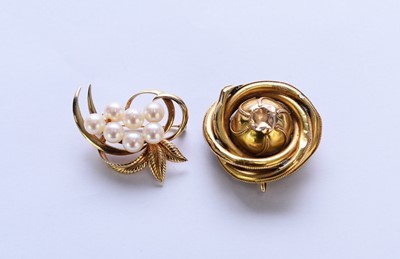 Lot 139 - A Mikimoto cultured pearl brooch and a Victorian brooch