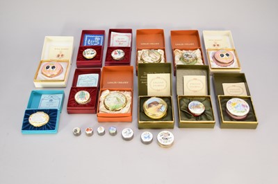 Lot 250 - A quantity of Halcyon Days, Battersea and other enamel boxes and porcelain trinket boxes