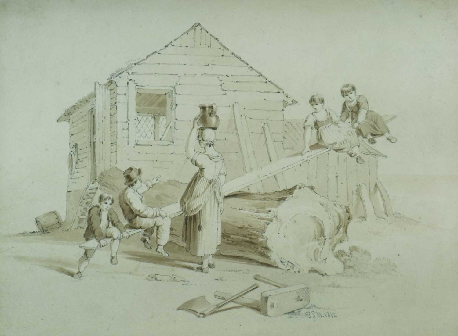 Lot 274 - Paul Sandby Munn (1773 - 1845) Children playing See-Saw
