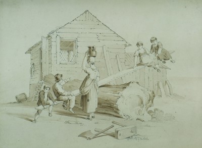 Lot 274 - Paul Sandby Munn (1773 - 1845) Children playing See-Saw