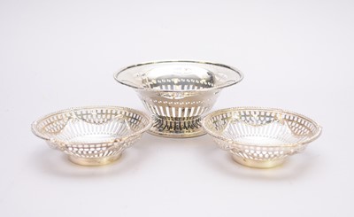 Lot 31 - A pair of George III silver pierced dishes and a silver bowl