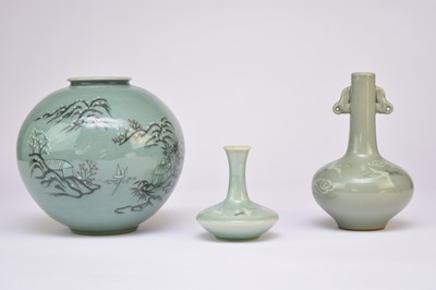 Lot 207 - Three Korean painted celadon vases