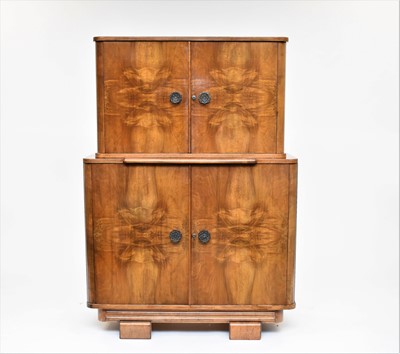 Lot 632 - An inter-war period art deco style walnut cocktail cabinet