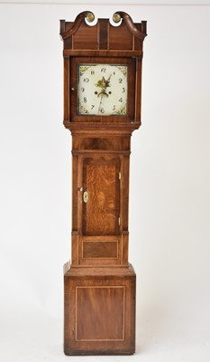 Lot 536 - A George III cross-banded oak painted dial longcase clock