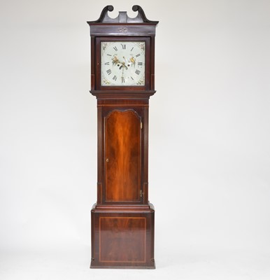 Lot 537 - A George III inlaid mahogany painted dial longcase clock, Walter Walson of Altrincham