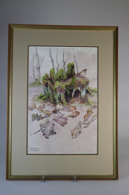 Lot 203 - Eric Ennion (1900-1981) and Geraldine Siggs (20th Century) Chiffchaffs by a Treestump