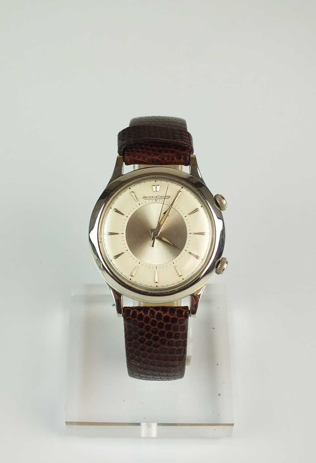 Lot 101 - A Gentleman’s stainless steel Jaeger Le Coultre Memovox wristwatch