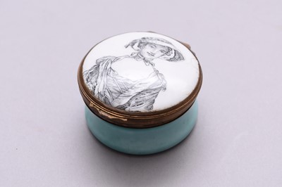 Lot 254 - English turquoise and white enamel patch box, circa 1770