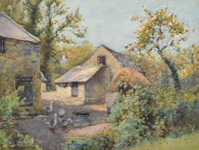 Lot 202 - Willie Stephenson (1857-1938) Geese in a Farmyard