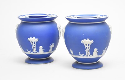 Lot 312 - Pair of Wedgwood jasper dip fumigating ribbon holders