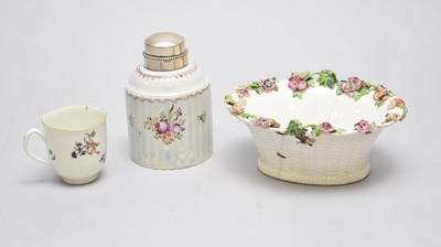 Lot 314 - Chelsea basket, Worcester coffee cup and a pearlware canister