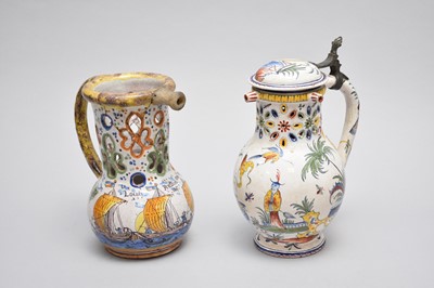 Lot 391 - Two faience puzzle jugs, 19th century