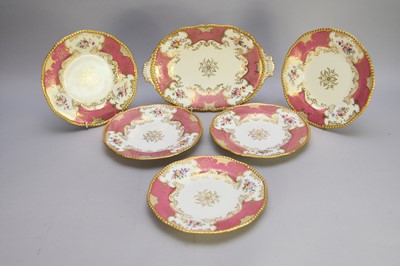 Lot 318 - A Coalport pink 'Batwing' pattern dessert set