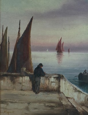 Lot 236 - Sarah Louise Kilpack (1839 - 1909) Figure Leaning on a Harbour Wall