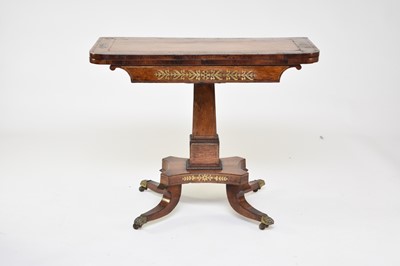 Lot 285 - A Regency rosewood and brass marquetry card table