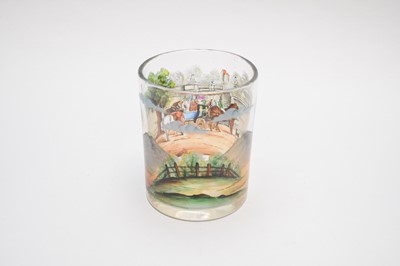 Lot 320 - A nineteenth-century glass wine bottle stand enamelled with a coaching scene