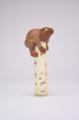 Lot 179 - Japanese carved boxwood and ox bone parasol handle or cane top