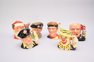 Lot 353 - Six large Royal Doulton character jugs including 'The Clown' and 'Winston Churchill'