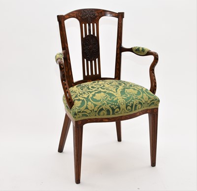 Lot 600 - A 19th century Dutch marquetry elbow chair
