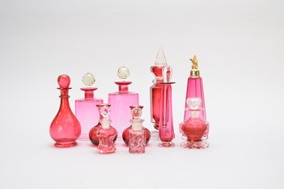 Lot 268 - Cranberry and ruby glass scent bottles