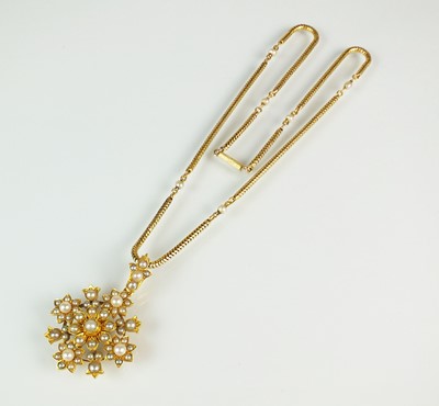 Lot 71 - A late 19th century seed pearl pendant on chain