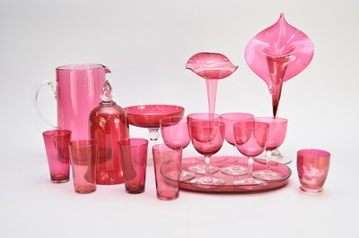Lot 269 - Victorian and later cranberry glass and a Josef Chribska bowl