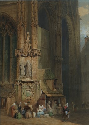 Lot 253 - Samuel Prout (1783-1852) Gathering outside a Continental Cathedral