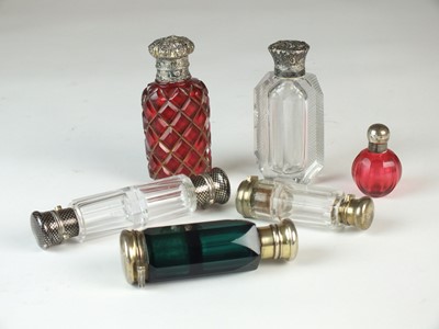 Lot 162 - A group of six glass scent and smelling salt bottles