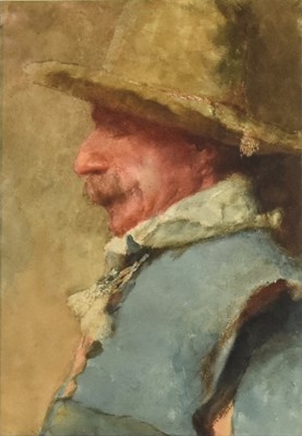 Lot 272 - Attributed to William John Wainwright (1855-1931) Profile portrait of a man in a straw hat