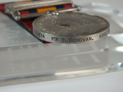 Lot 80 - Boer War QSA with three clasps awarded to Pte. D. Donovan, Rifle Brigade
