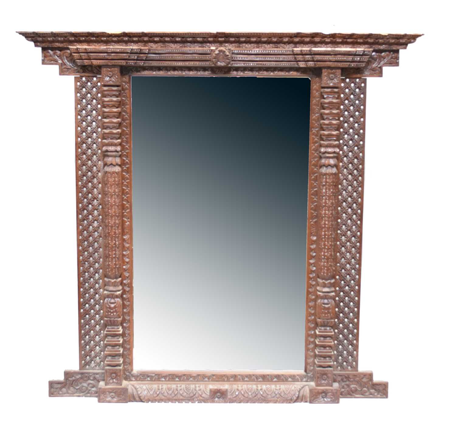 Lot 404 - A Tibetan carved wood window frame converted to wall mirror