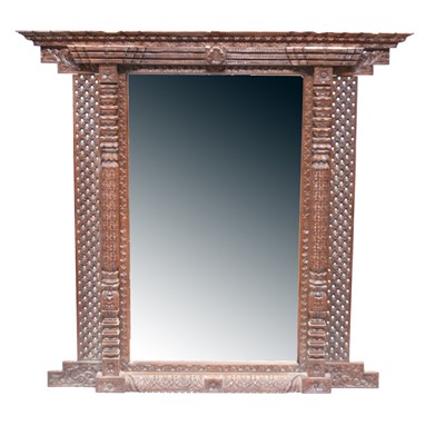Lot 404 - A Tibetan carved wood window frame converted to wall mirror