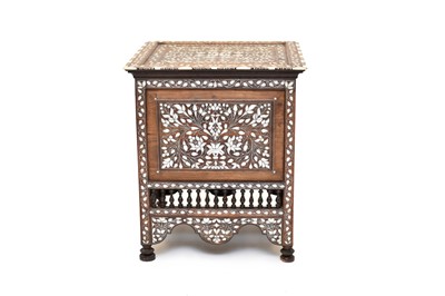 Lot 243 - A 19th century Syrian, square occasional table, inlaid with bone and white metal