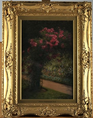 Lot 178 - Joseph Farquharson RA (Scottish, 1846-1935), garden path, oil, 44.5cm x 29cm