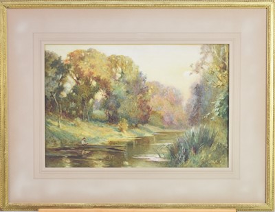 Lot 174 - Walter H Alcott (1880-1951) Lady Reading in a moored rowing boat