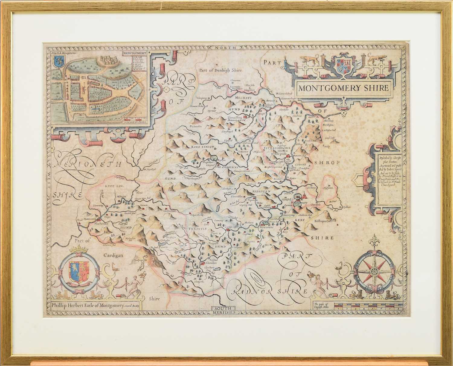 Lot 2 - John Speed, a 17th century, or later, map of Montgomeryshire, 37.5 x 50cm (I)