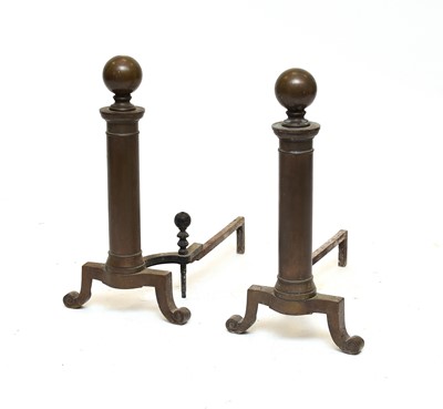 Lot 38 - A pair of large 18th century style brass andirons, with a grate (3)